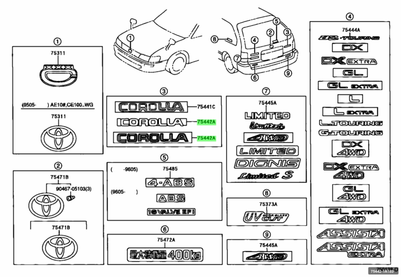 Corolla 93-98 Bagaj (Corolla) Yazısı 75442-1a180 Ftb 75442-1A180