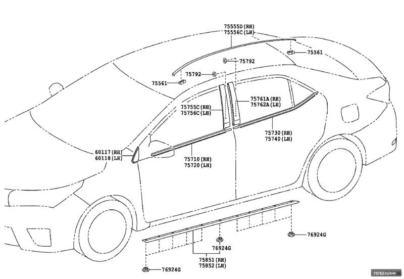 Corolla 13-18 Ön Sol Kapı Dırek Orta Bakalıtı Toyota 75762-02040